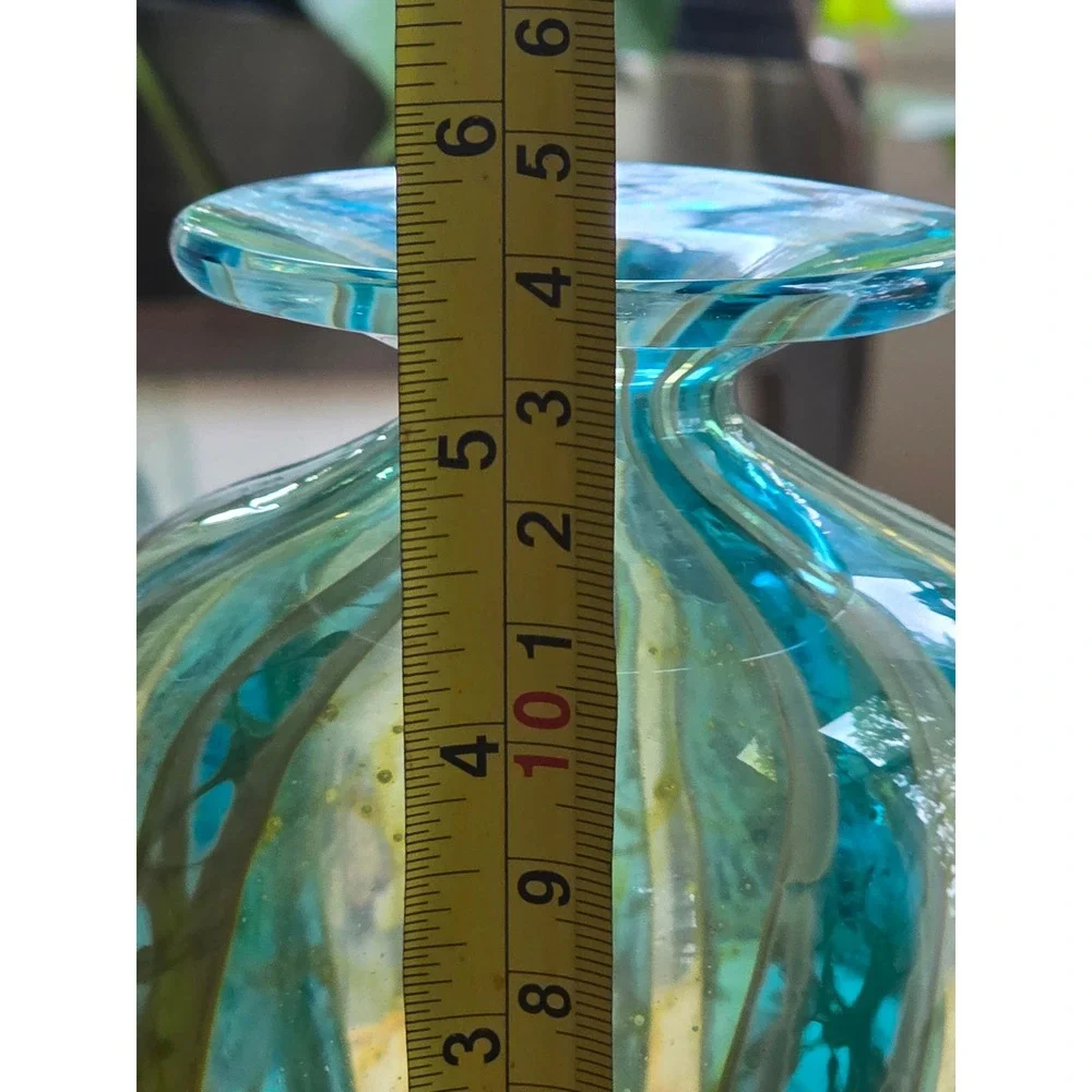 Vintage Mdina Glass Vase 1980s Malta Crysal Blue Stripe Art Glass